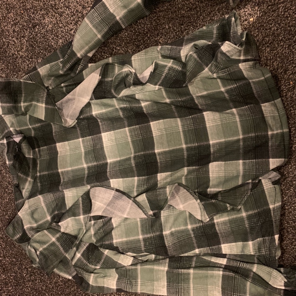 Green plaid with ruffles shirt